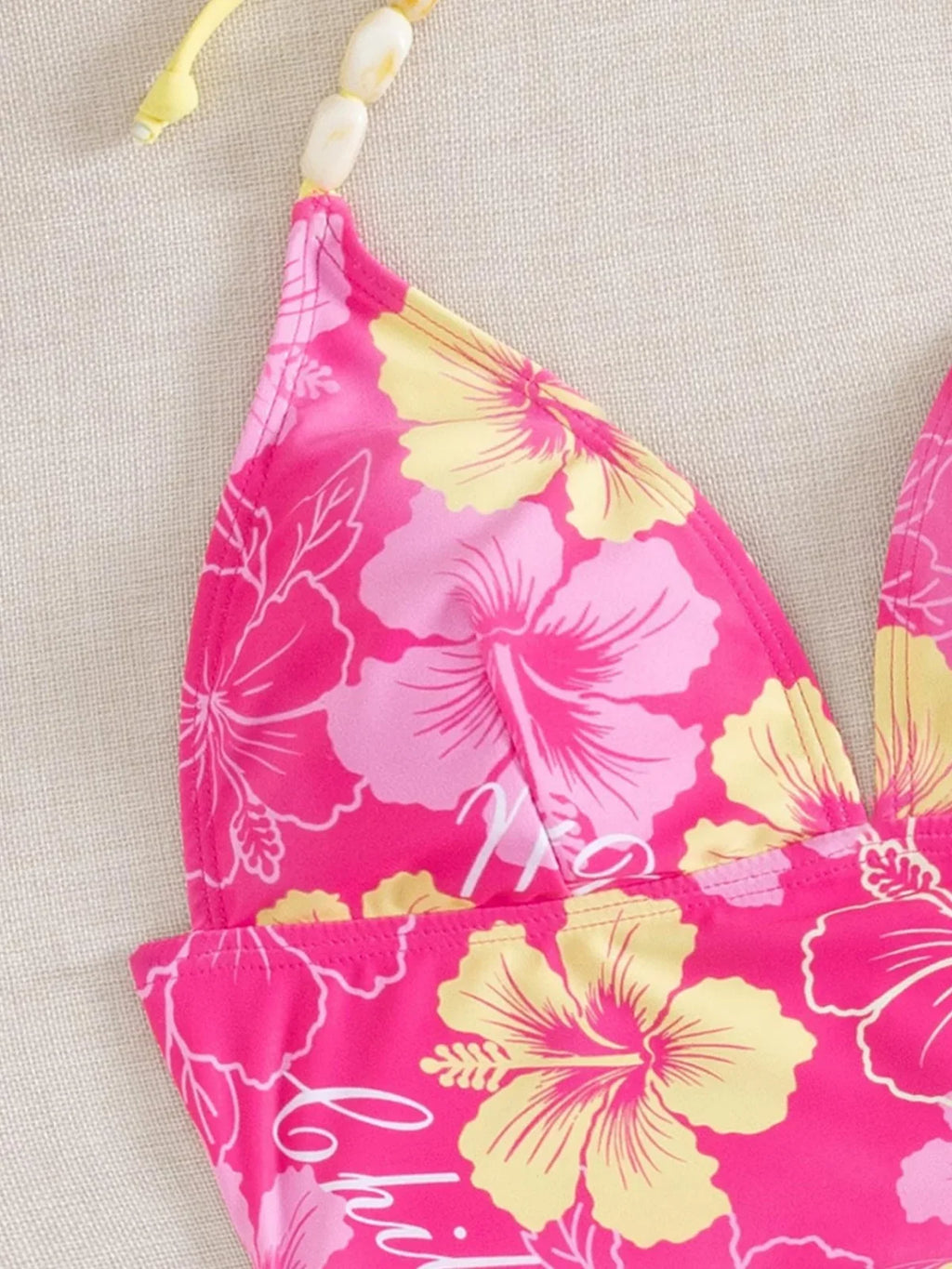 Vintage Pink Floral Print Bikini Set 2026 Swimwear Women Drawstring Side Push Up Tank Top High Waist Short 2 Piece Swimsuit