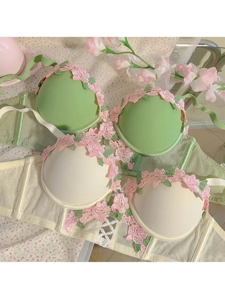 MOYISU Light Luxury Japanese Sweet Push-Up Bralette for Small Chest Women, Summer Thin Sexy Lingerie Pure Desire Underwear