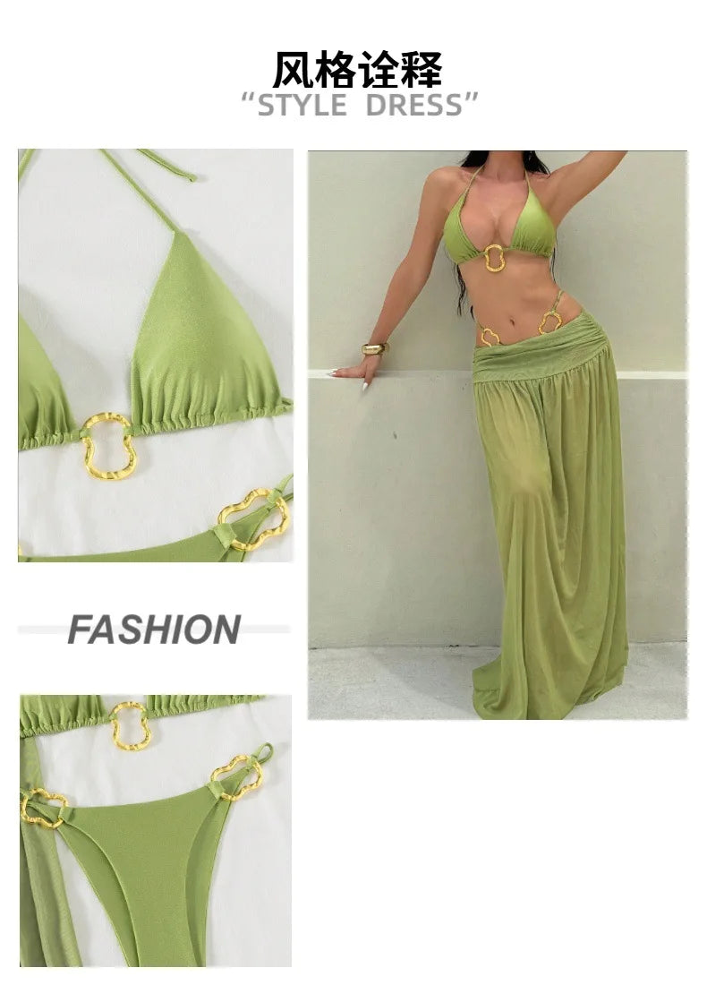 Sports Bikini Set Women Tight Fit Triangle Cup Swimsuit High Elastic Quick Dry Swimwear