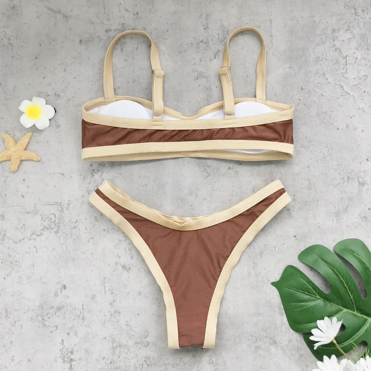 Sexy Coffee Patchwork Bikini Set 2026 Women Halter Push Up Bra Thong Swimsuit Brazilian Bathers Bathing Suit Micro Swimwear