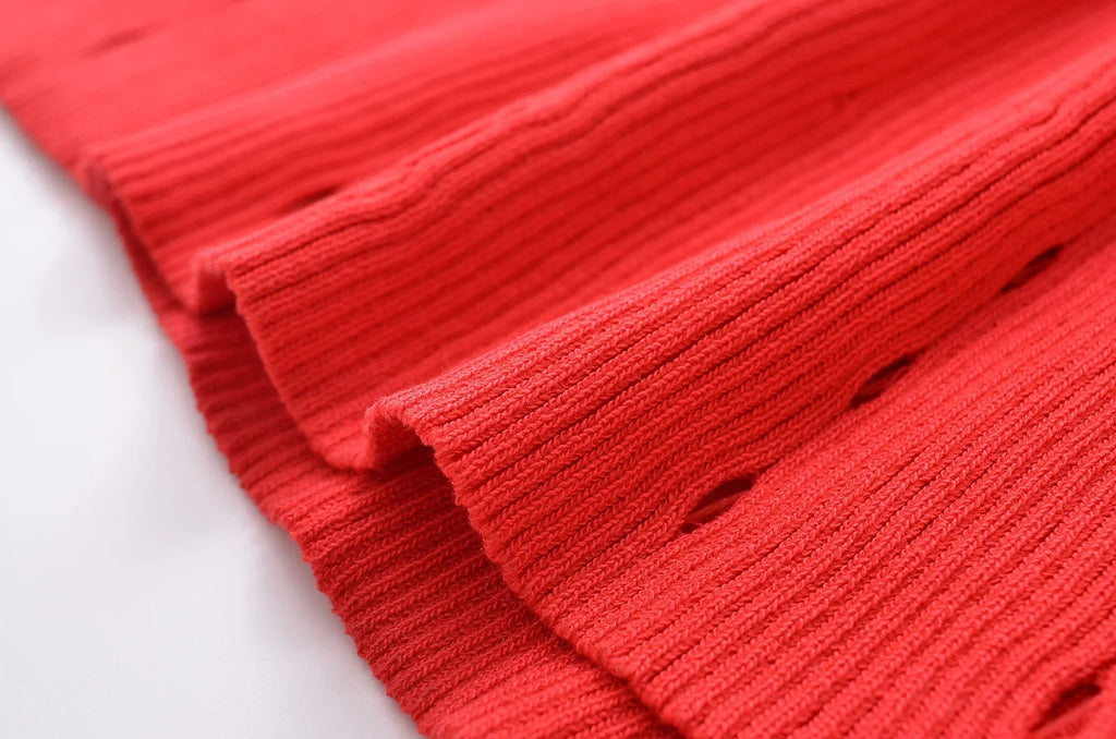 Foridol Red Knitted Polo Dress Autumn Winter Women Dress Casual Elegant Maxi A-line Hollow Out  Dress Slim Christmas Party