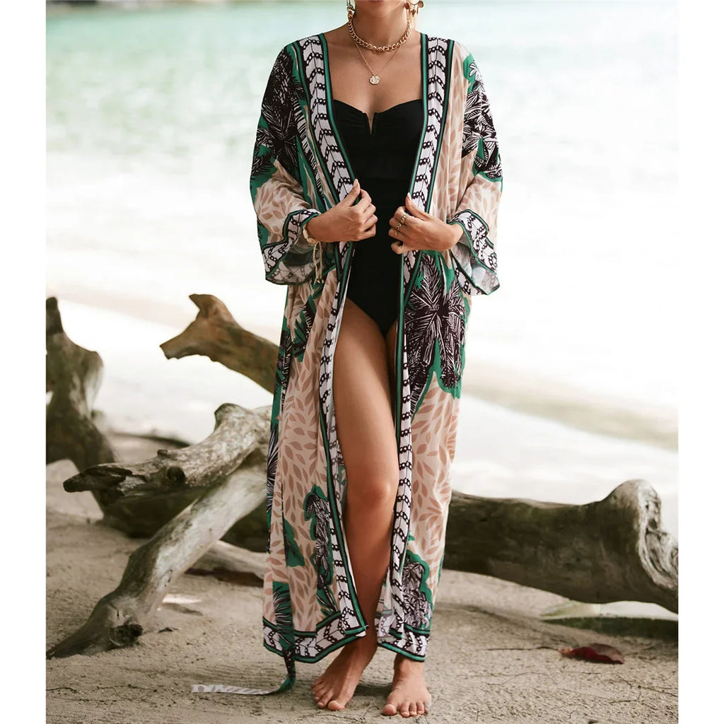 13 Colors Printed With Belt Crochet Knitted Tunic Beach Dress Beach Wear Beachwear Beach Cover Up Cover-upsFemale Women V7201