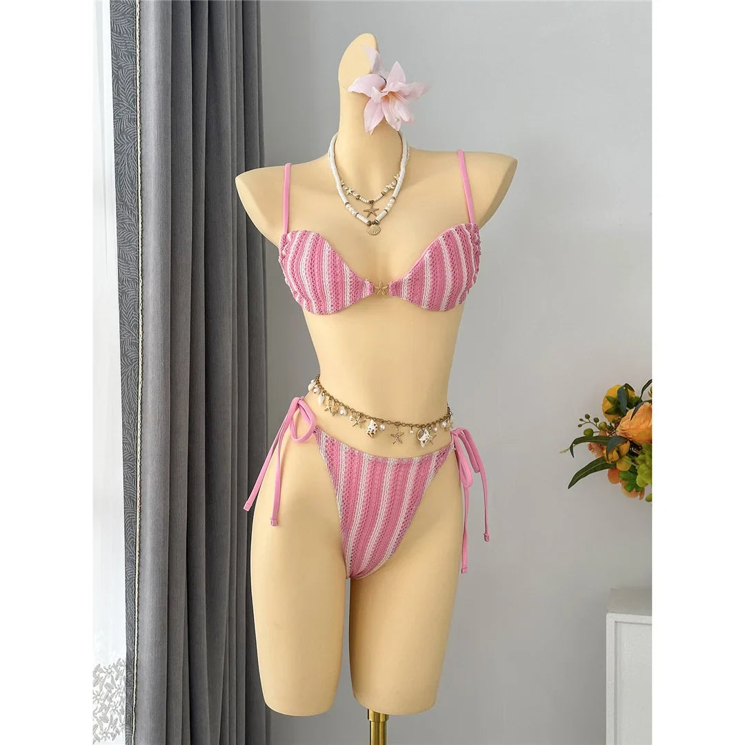 4PCS Striped With Long Sleeve Pants Bikini Female Swimsuit Women Swimwear Bather Bathing Suit Swim Four-pieces Bikini set K8072