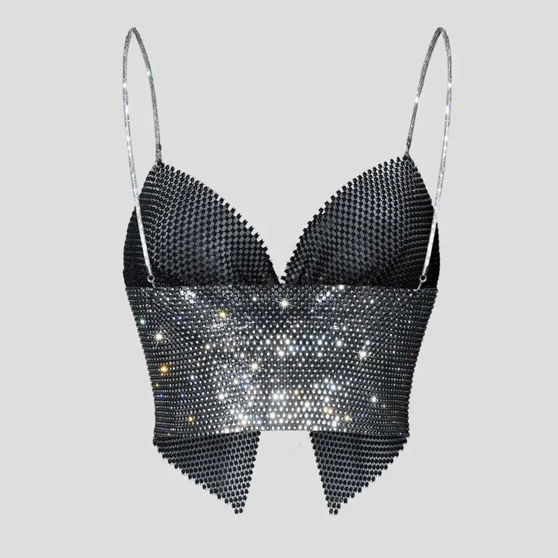 Toucheart Sexy Bow Knot Rhinestones Perspective Suspender Bra For Women Sexy Hottie Fishing Slit Lining Sleeveless Backless Bra
