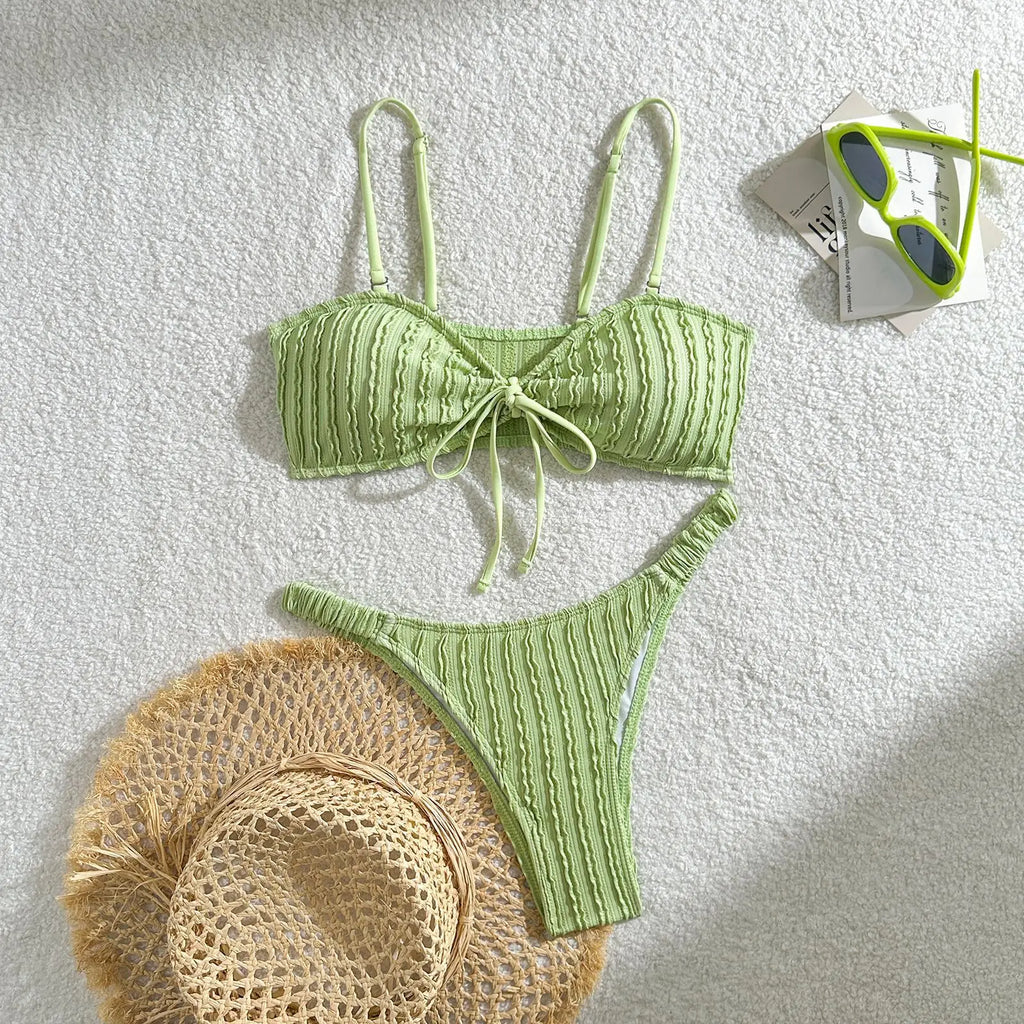 Wrinkled Crinkled Tie Knotted Bikini Women Swimwear Female Swimsuit Two-pieces Bikini Set Brazilian Bathing Suit Swim Beach Wear