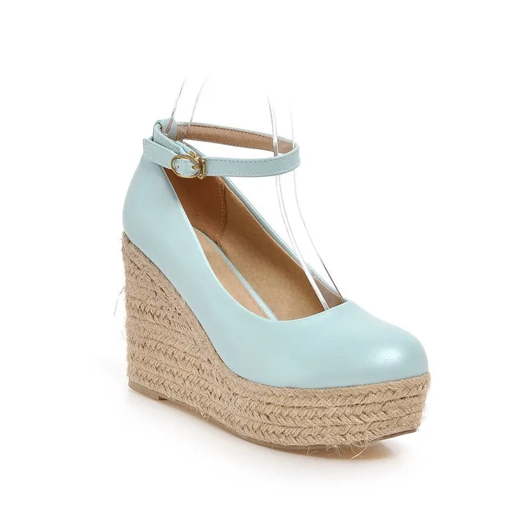NASBAVI Classic Wedges Shoes for Women Spring Casual Ankle Straps High Heels Pumps Shoes Green Wedge Wedding Office Shoes Female