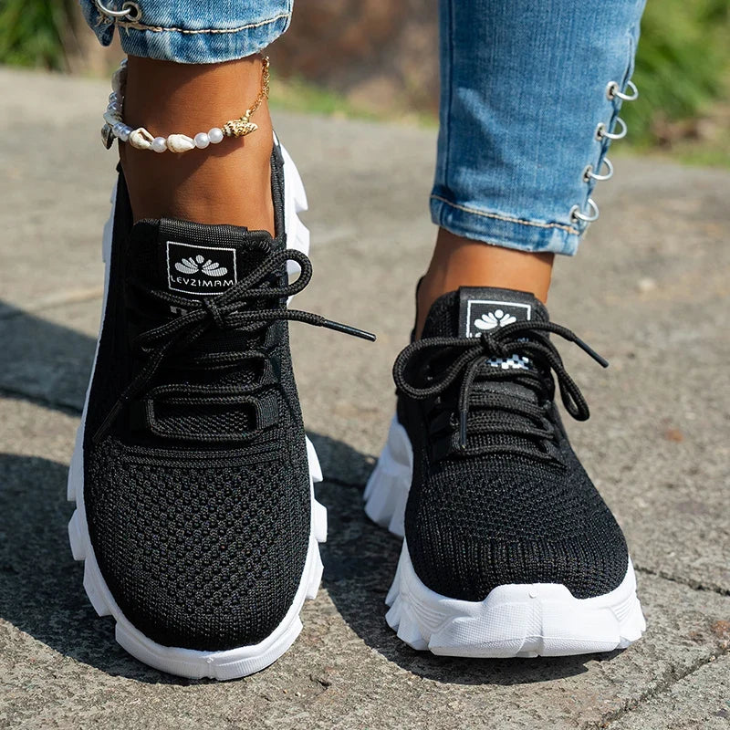 Orange Breathable Knitted Sneakers Women Comfort Slip On Mesh Sport Shoes Woman Plus Size 43 Thick Bottom Vulcanized Shoes Mujer