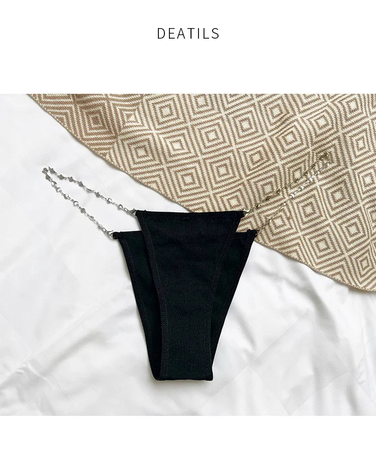 Metal Chain Hot Sexy Women Panties Cotton G String Girls Briefs Letter Thong Erotic Female Underwear Low Waist Intimates