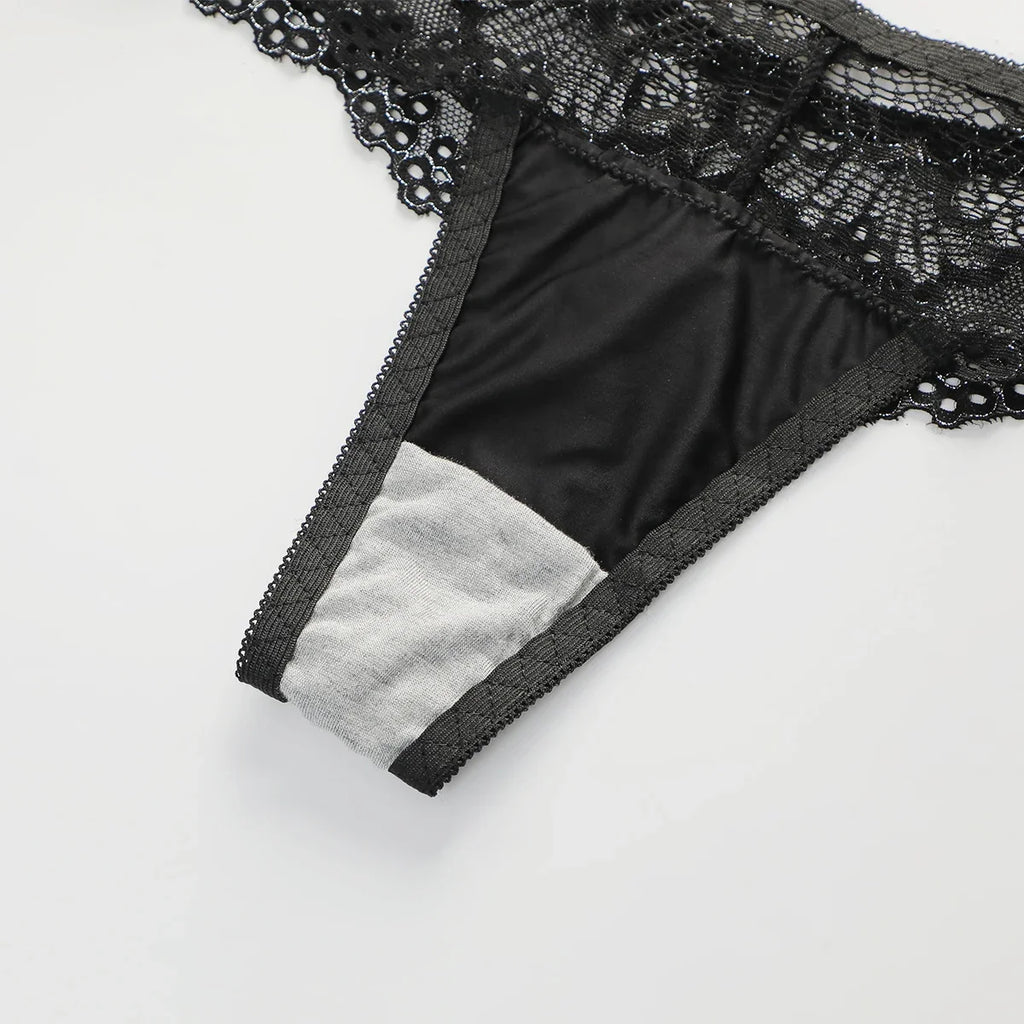 Women's Sexy Embroidered Lace Underwear Set with Steel Ring Padded Strapless Bra Set Adjustable Straps Push-Up Support B6116