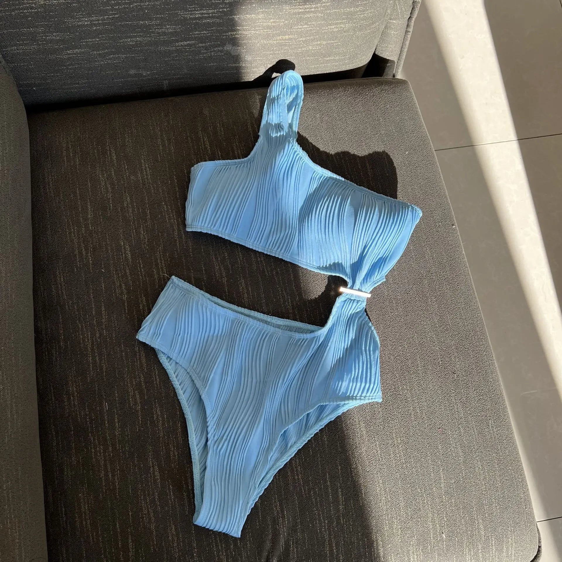 Wrinkled Asymmetric One Shoulder Female Swimwear One Piece Swimsuit Women Monokini Bather High Cut Out Bathing Suit Swim Lady