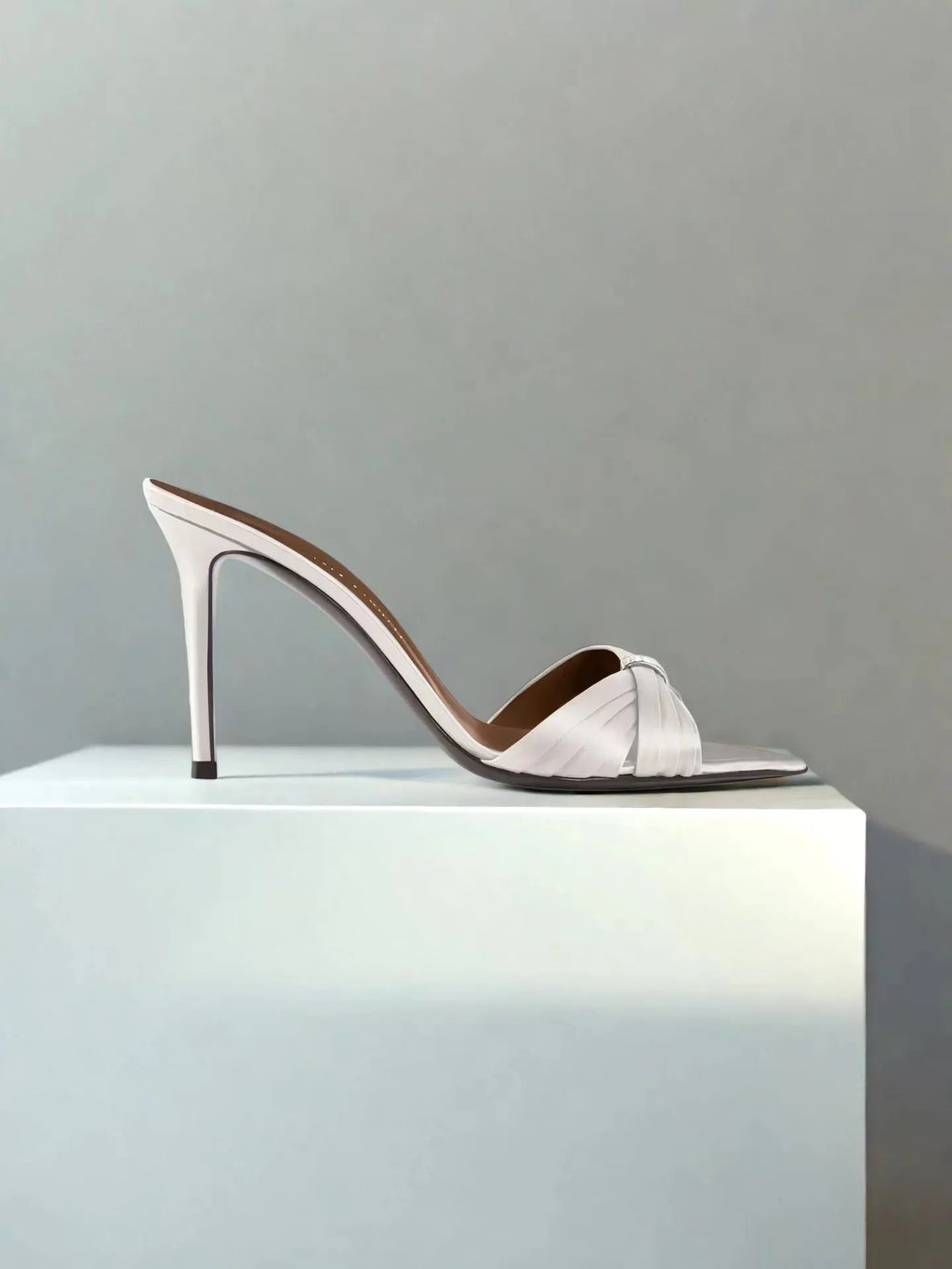 Women Satin Twisted Strap Mule Sandals Square Toe Stiletto High Heels Elegant Slip On Wedding Evening Dress Heeled Slippers