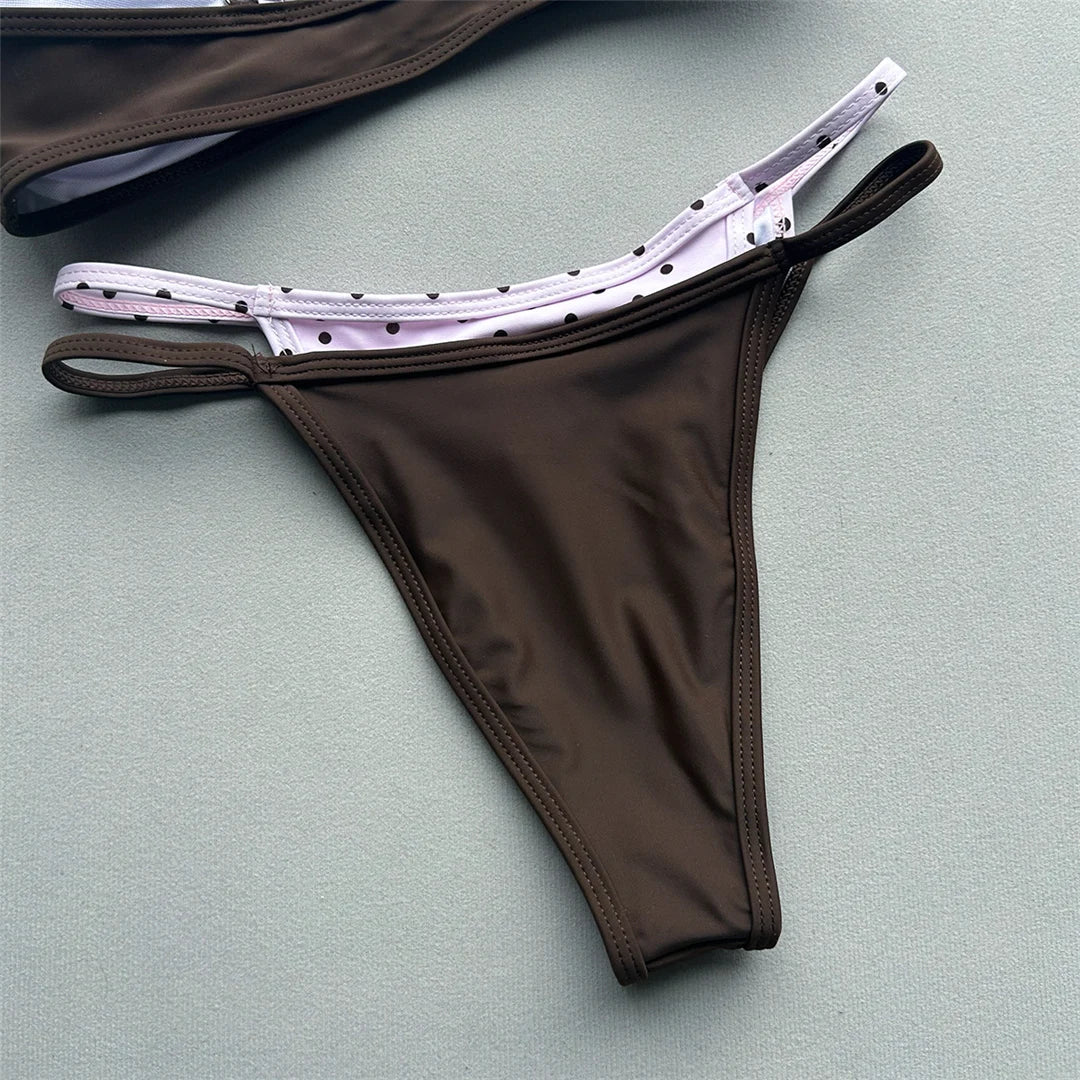 2026 Splicing Polka Dots Bikini Women Swimwear Female Swimsuit Two-Pieces Bikini Set High Cut Leg Bather Bathing Suit Swim V8172
