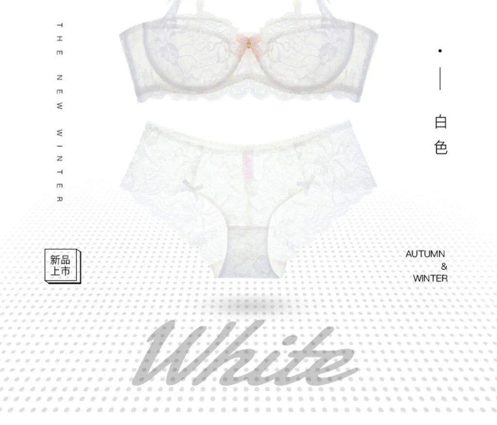 MOYISU Summer Lingerie Set Sheer French Lace Minimiser Bra Briefs Ultra Thin Sexy Women's Underwear Big Bust Sexy Tushy & Panty
