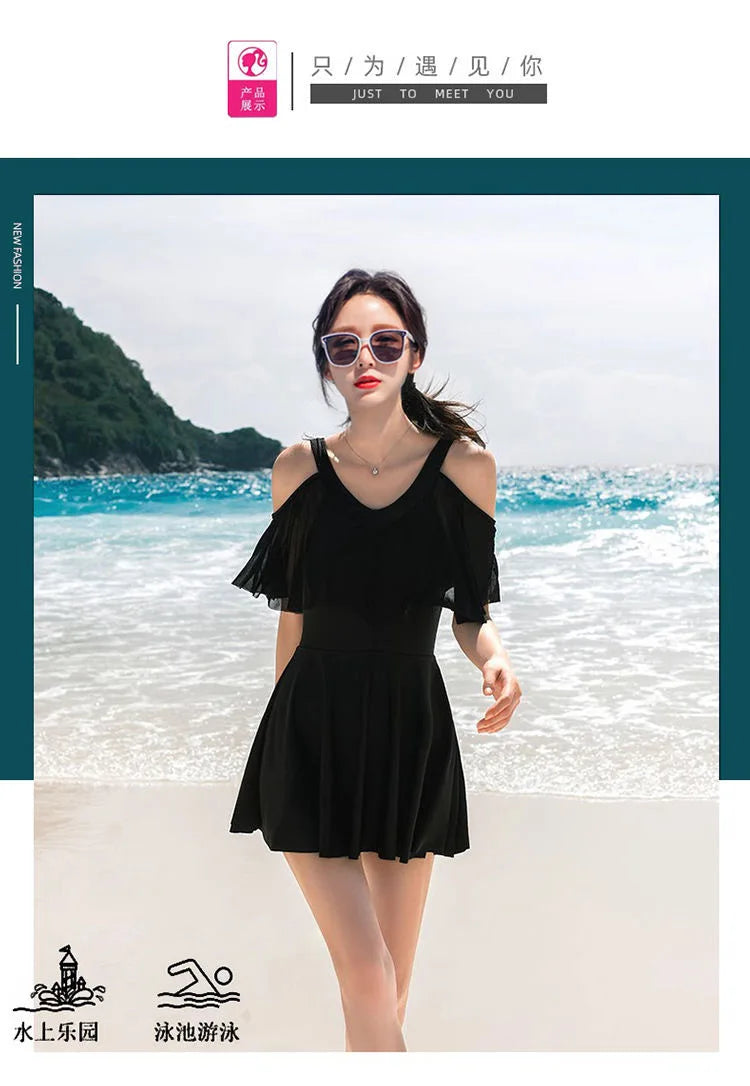 New Swimsuit for Women Soaking in Hot Springs, Concealing Flesh and Slimming, Conservative One-piece Skirt, Flat Angle Swimsuit