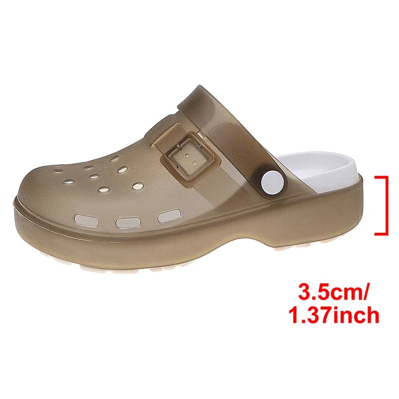 Jelly Color Platform Clogs Sandals Women 2026 Summer Thick Bottom Non Slip Beach Sandles Woman Breathable Slip On Garden Shoes