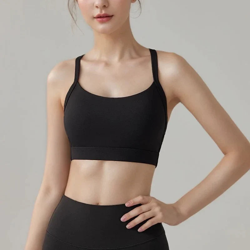 Women's Cross Strap Yoga Sports Bra Shock-Absorbing Slimming Waist Camisole Vest Integrated Fitness Bra for Yoga