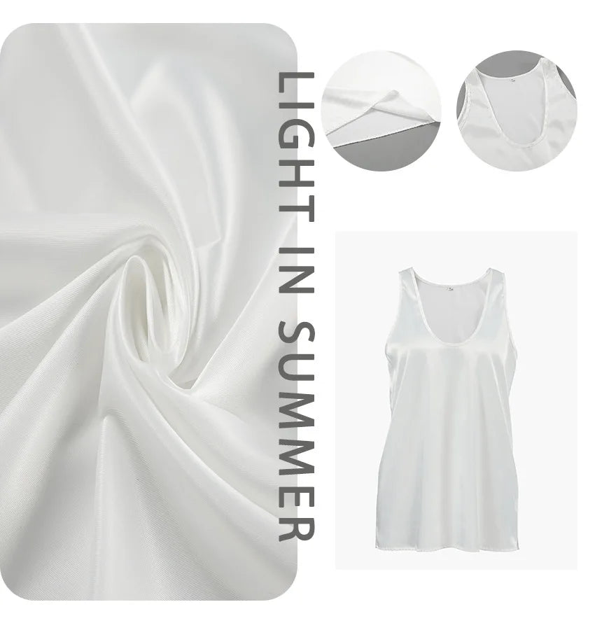 Light Luxury Comfortable Women U-neck Vest Top 2025 Spring and Summer Girls Breathable Soft Satin Lining Sleeveless Inside Top