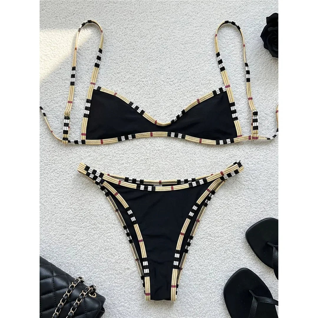 XS - L 2026 Plaid Printed Bikini Female Swimsuit Women Swimwear Polka Dot Bather Bathing Suit Swim Two-pieces Bikini set K8039
