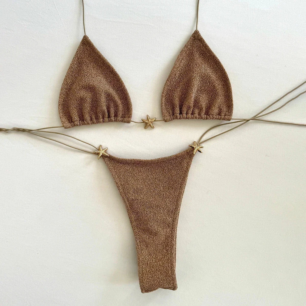 Micro Bikinis 2025 Women Swimsuit New Sexy Swimwear Halter Bikini Set Brazilian Biquini Female Starfish Beachwear Party Wear