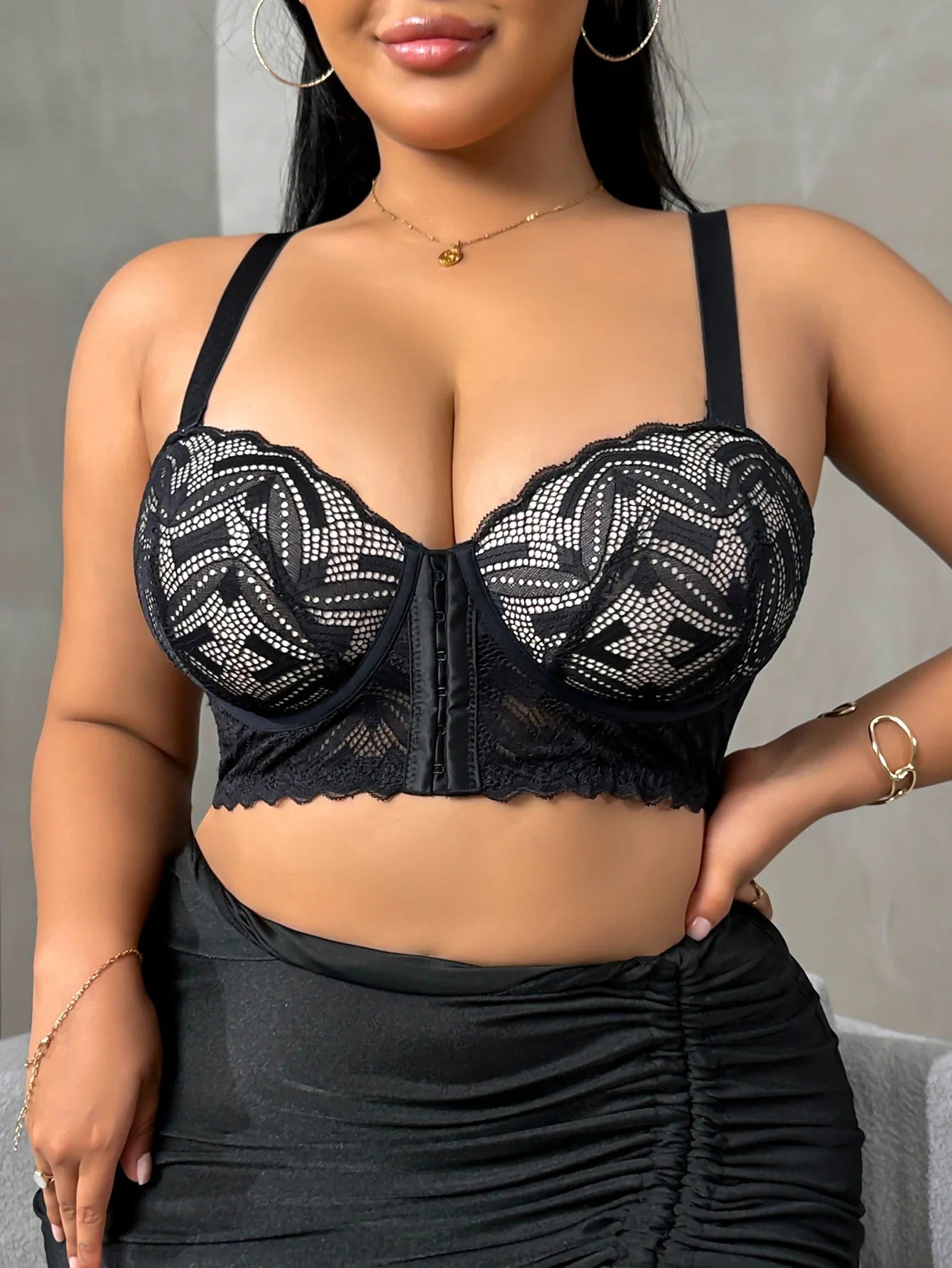 B C D Thin Cup Plus Size Lace Splicing Front Closure Women's Push up Bra Sheer Mesh Back Side Support Women's Bra