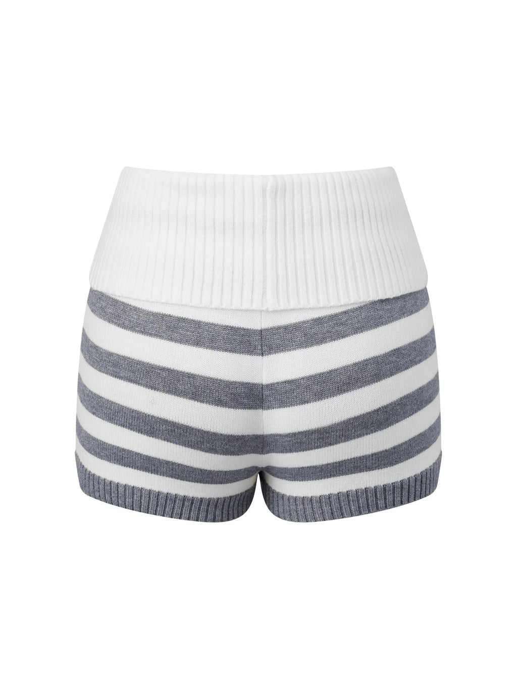 Women Spring Summer Striped Knit Shorts Slim Fold Over Low Rise Mini Shorts for Daily Office Party Club