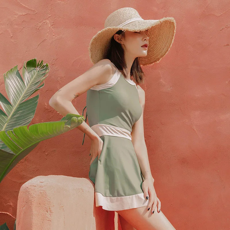 New Super Fairy Skirt-style One-piece Waist-covering Belly Slimming Conservative Steel Support Gathered Swimming Suit