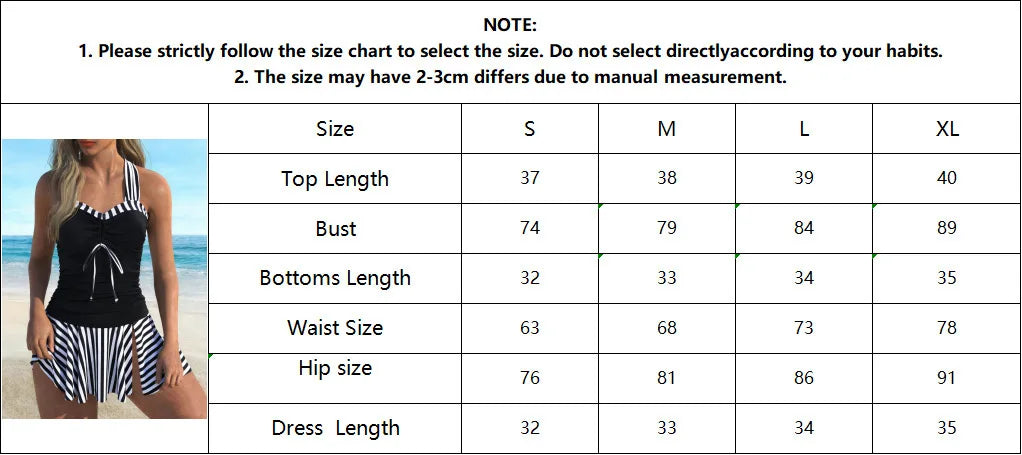Vintage Black Striped Tankini Set 2026 Women Front Tie Pleate Skirt High Waist Two Piece Swimsuit Bathing Suit Holiday Swimwear