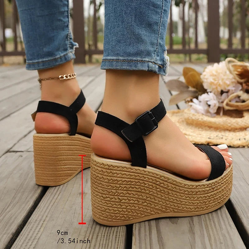 2026 Summer Chunky Platform Sandals Women Plus Size 43 Wedge High Heeled Sandals Woman Ankle Strap Thick Bottom Sandalias Mujer