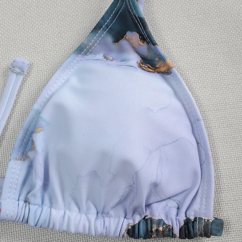 2026 Marble Printed Micro String Bikini Women Swimsuit Female Swimwear Two Pieces Bikini Set Tie Side Bather Bathing Suit Swim