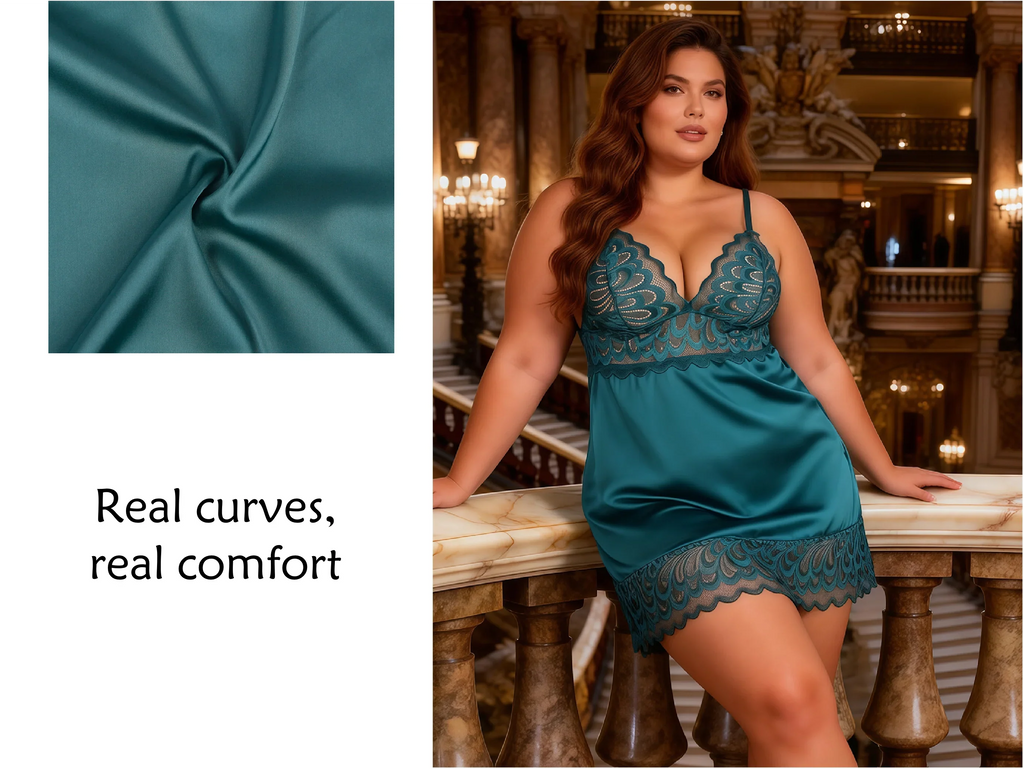 Green Lace Floral Babydoll Lingerie for Women Sexy Push Up Chemise Sleepwear with Back Hook and Eye Closure