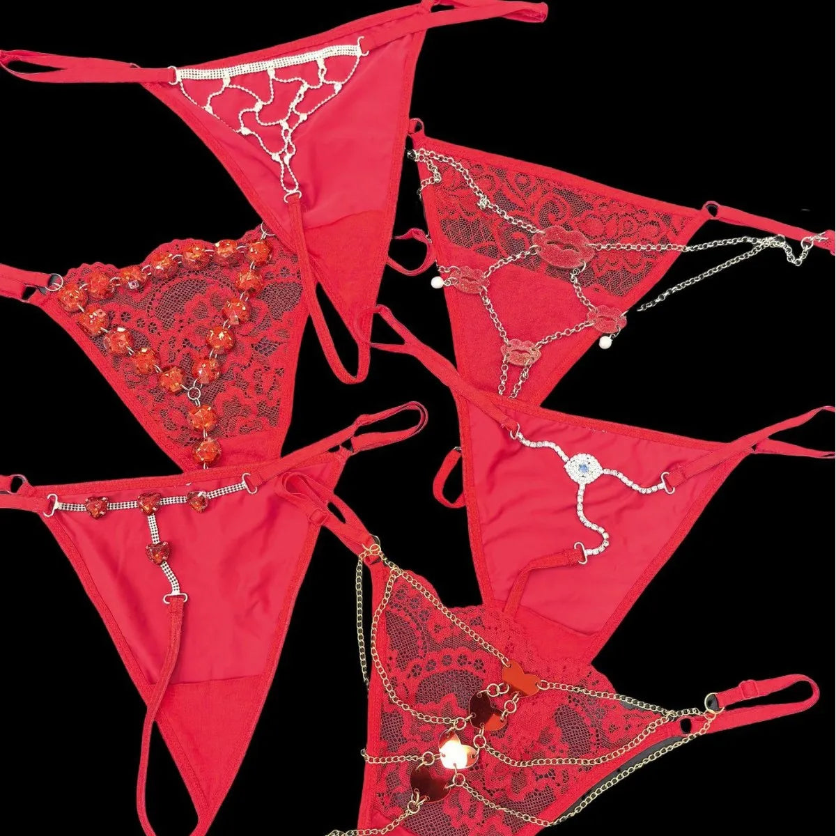 Rhinestones Metal Chain Sexy Women Panties Gem G String Girls Briefs Thong Lace Erotic Female Underwear Low Waist Intimates
