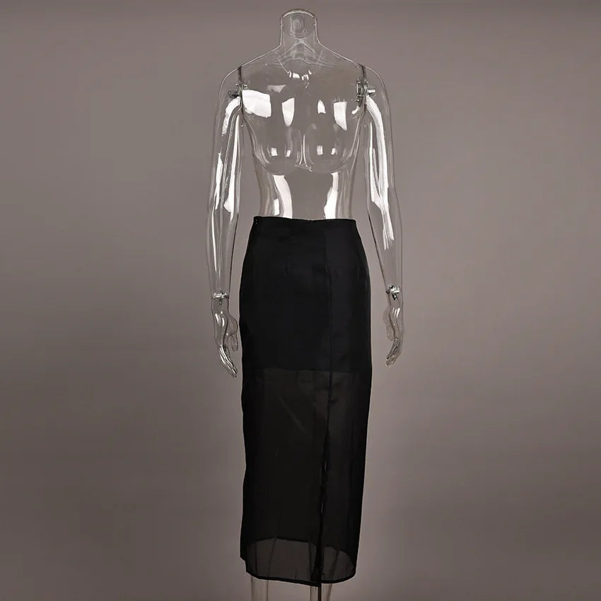 Trendix See Through Mesh Patchwork Skirts Women Fashion High Waist Casual Commuting Streetwear 2025 Vacation Party Elegant Skirt