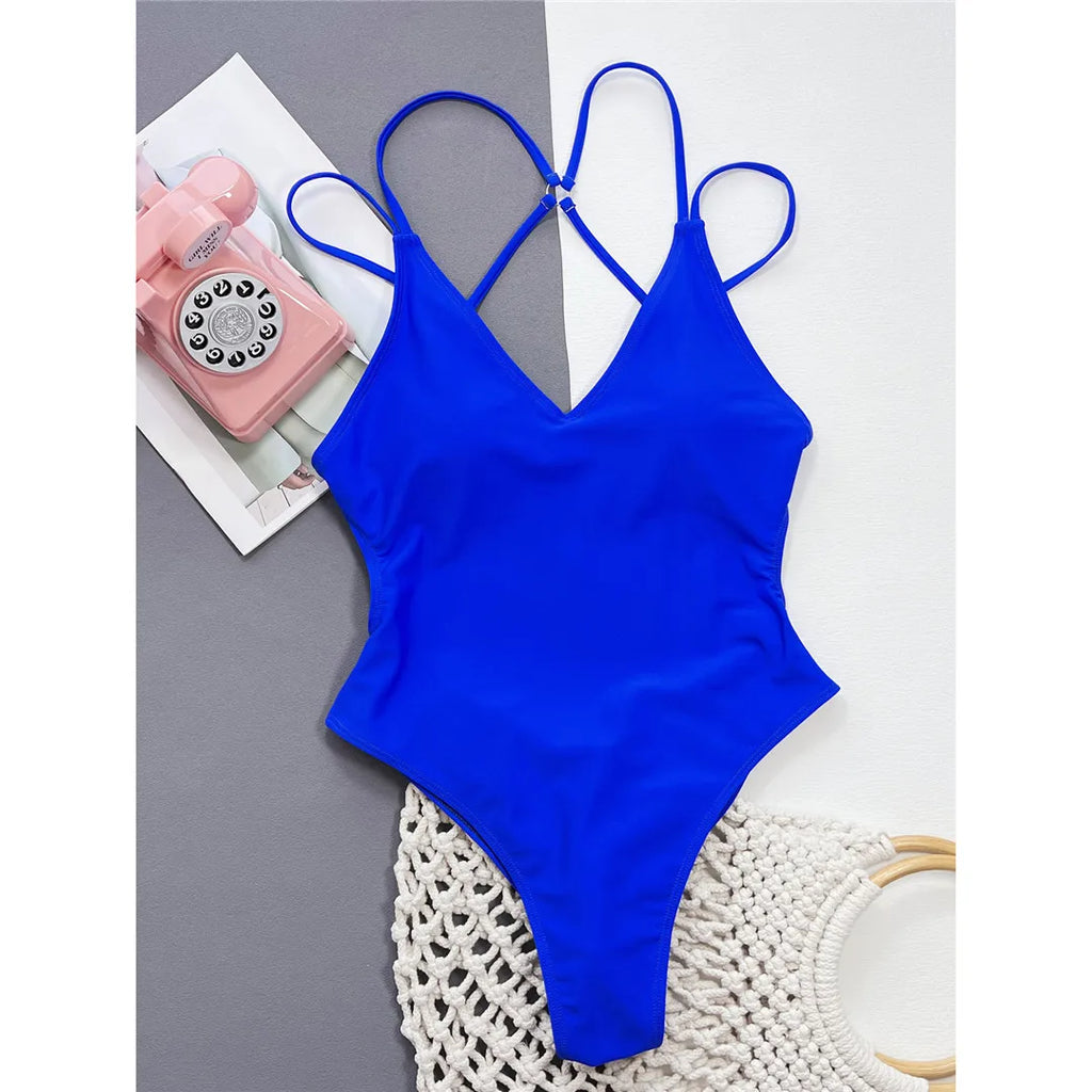 S - XL Sexy Leopard Printed V Neck Women Swimwear One Piece Swimsuit Female Backless High Leg Cut Bather Bathing Suit Swim V4808