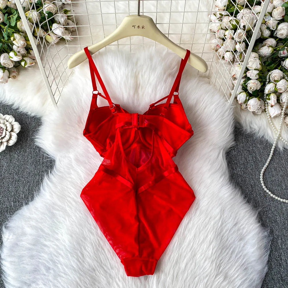 MOYISU Sexy Instagram Viral Bodysuit Women Pure & Sexy Sheer Mesh Halter Push Up Pads Summer Lingerie Euro Style Hot Sale SG