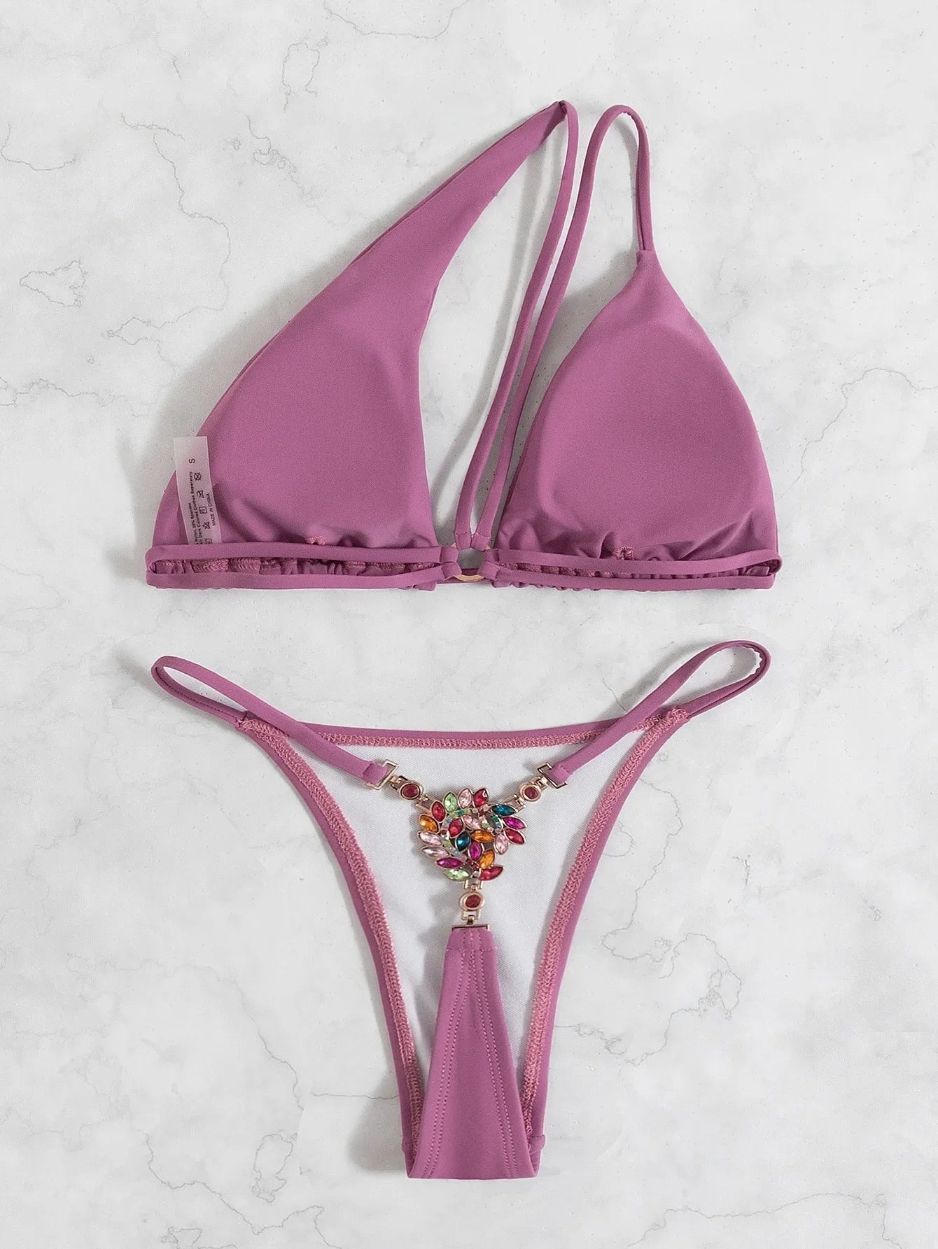 DEKA New Sexy One-shoulder Bikini Female Thong Swimsuit Women Diamond Swimwear Two-pieces Bikini Set Bather Bathing Suit Swim