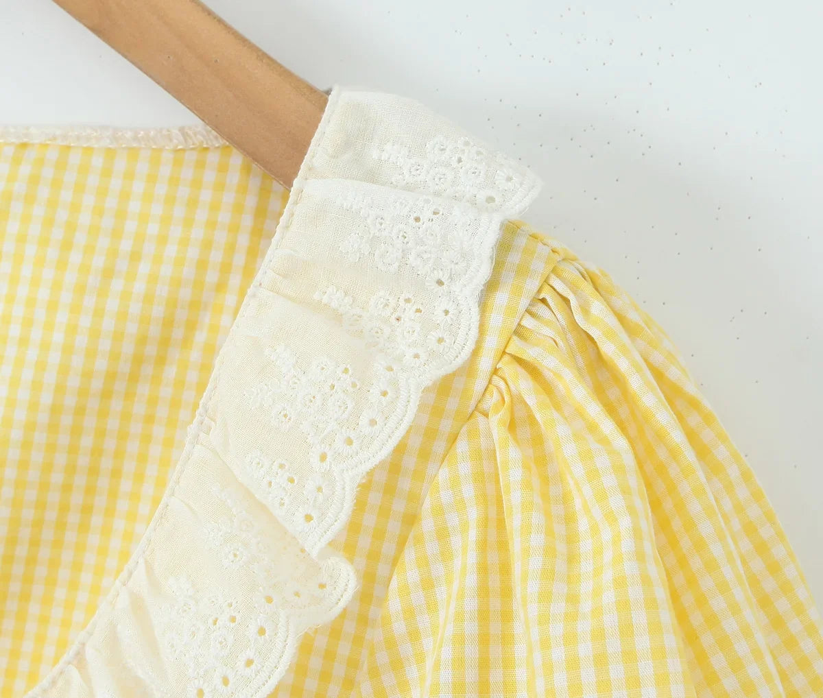 Foridol Gingham Printed Yellow Women Summer Dress Set Lace Top+skirt Sets Vintage French Style Midi Dress Oufits Plaid Vestidos