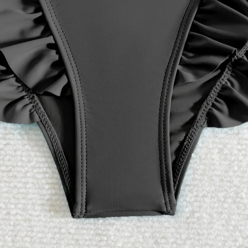 Summer Lotus Leaf Swimsuit for Women Bikini Women's Beach Shorts Defense Bare Swimwear Bather Biquini Solid Swimming Shorts