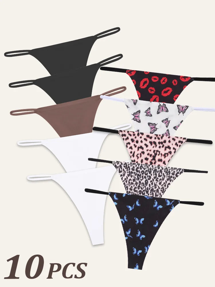 10Pcs/Set Seamless Thong Women Thin Strap Low Waist High Flexibility Panties Underwear Ladies Briefs T-back Comfortable Women