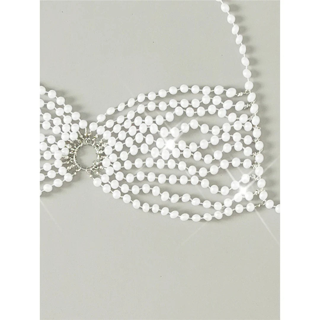 Luxury Pearls Halter Hollow Out See Through Bikini Top Female Swimsuit Women Swimwear Bather Bathing Suit Swim Beach Top V5409