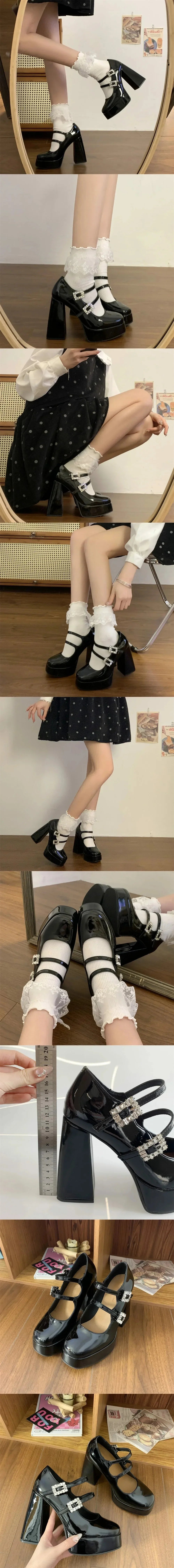 2024 Vintage y2k Chunky High Heels Platform Pumps Summer Super High Black Lolita Mary Janes Shoes Women Pumps Footwear