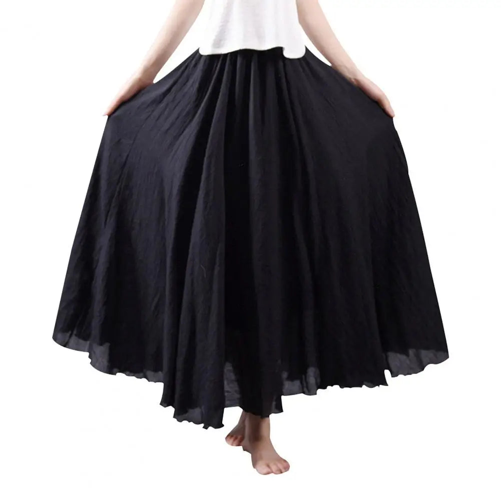 Maxi Skirt Double Layer Women Skirt A-Line Loose Fit Elastic Waist Solid Color Design Flowy Skirt Spring Summer Casual Wear