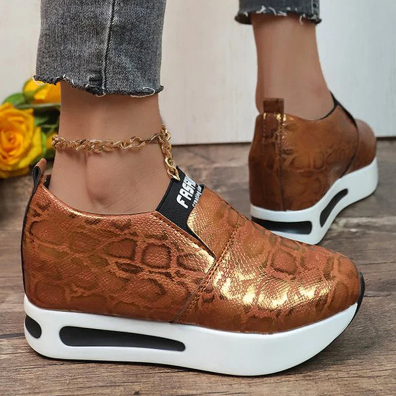 Snake Print Pu Leather Sneakers Women Autumn Winter Low Top Platform Sports Shoes Woman Slip On Lightweight Casual Shoes Mujer