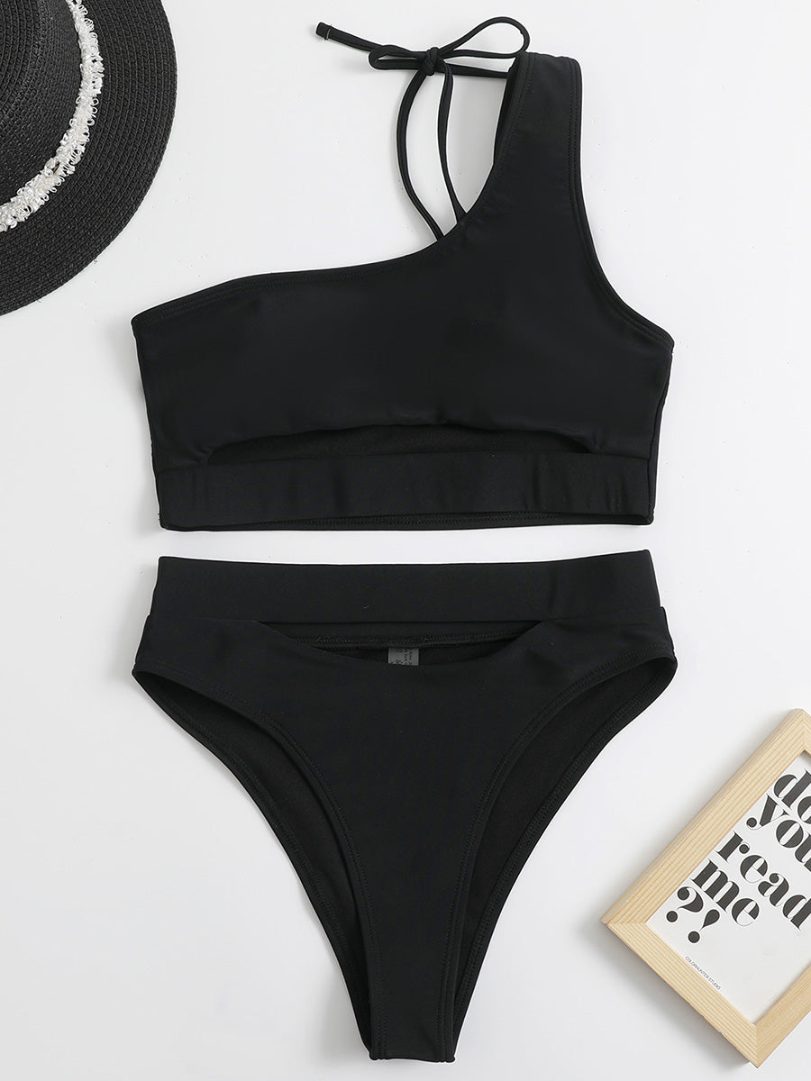 Asymmetric One Shoulder High Waist Bikini Women Swimsuit Female Swimwear Two-pieces Bikini Set Tummy Cut Out Bathing Suit Swim