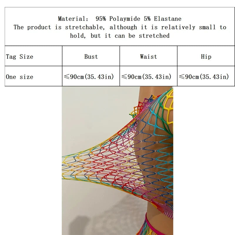 1 Set Women Long Sleeve See-Through Fishnet Cover Up Hollow Out Tassel Bodycon Beachwear Dress