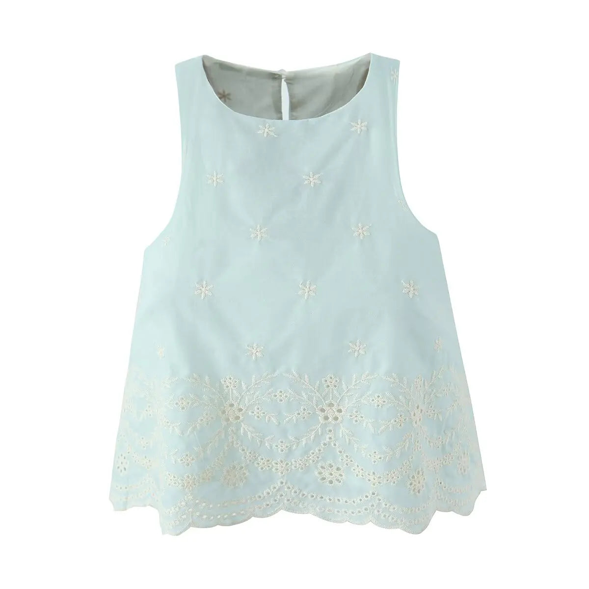 Sleeveless Top Skirt Two Pieces Matching Set for Women Light Blue Vintage Skirt Set French Style Embroidery Cotton Dress Set