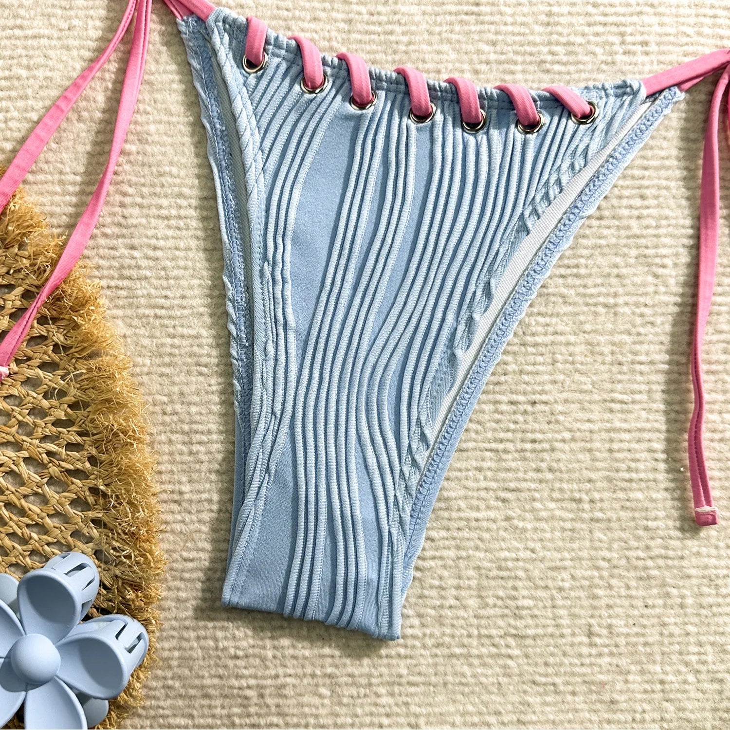 2025 Halter Wrinkled Weaved Bikini Women Swimwear Female Swimsuit Two Pieces Bikini Set Brazilian Bathing Suit Swim Beach Wear
