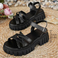 Fashion Woven Strap Platform Sandles Women Pu Leather Ankle Buckle Thick Bottom Sandals Woman Plus Size 43 Gladiator Sandalias