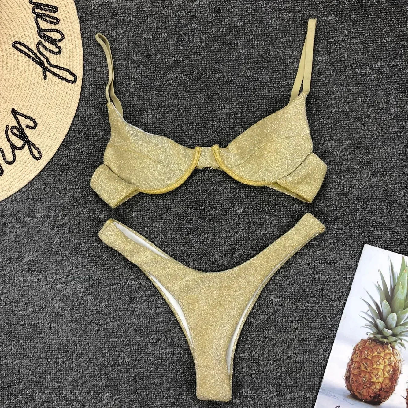 Sexy Silver Glitter Bikini 2026 Swimwear Women Push Up Cut Out Underwire Thong Swimsuit Summer Brazilian Bathing Suit Biquini