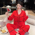 Spring and summer ice silk pajamas for women, sweet pajamas set, long sleeves and trousers, comfortable home clothes