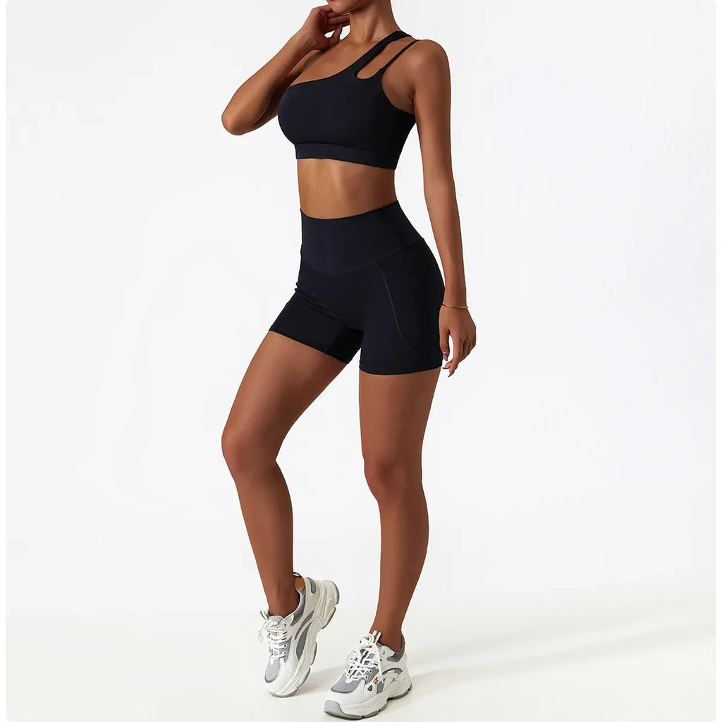 Comfortable Skin Friendly Summer High Waist Yoga Shorts Gym Hip Lift Pants Pocket Breathable Running Cycling Sports Shorts Women